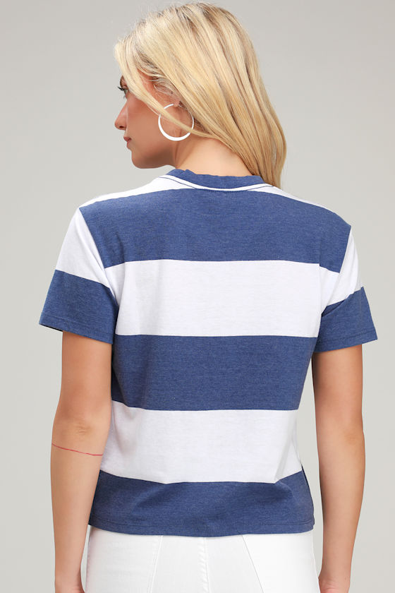 The Venice Crew Blue and White Striped Cropped Tee 4