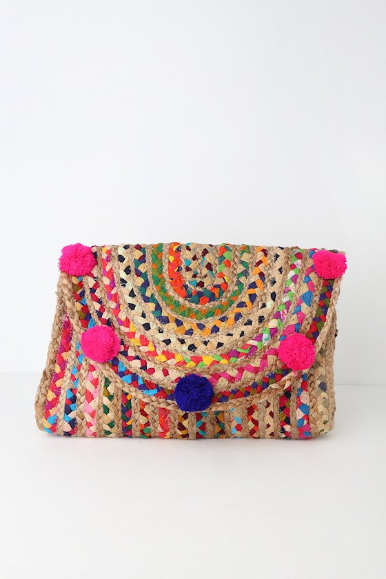 Valinda Beige Multi Striped Woven Oversized Clutch 2