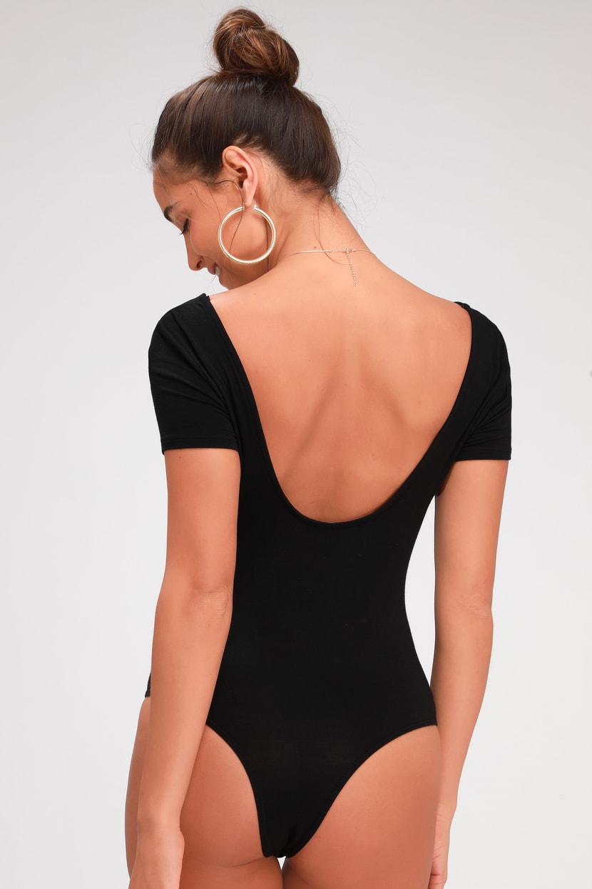 Cute Black Bodysuit - Short Sleeve Bodysuit - Scoop Back Bodysuit