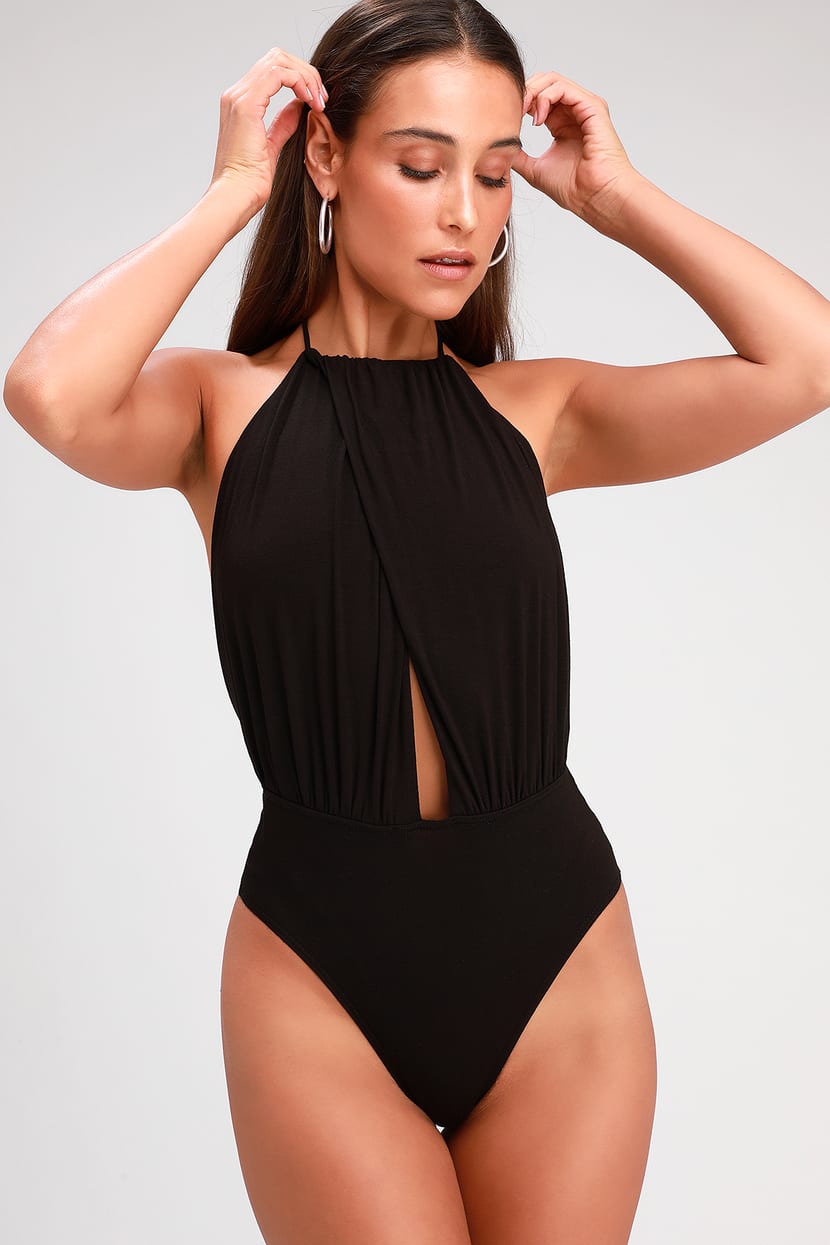 Sexy Black Bodysuit - Black Backless Bodysuit - Halter - Lulus