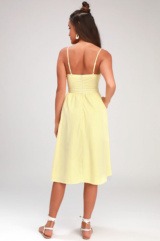 Joyful Days Yellow and White Striped Knotted Front Midi Dress 3