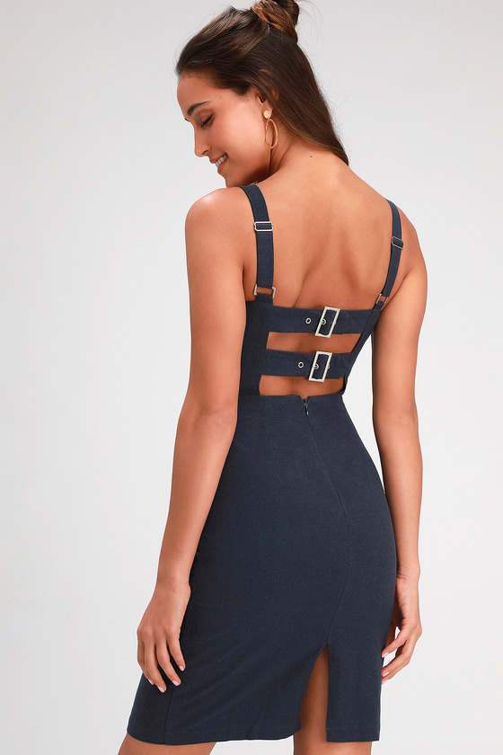 Joyful Juniper Navy Blue Open Back Midi Dress