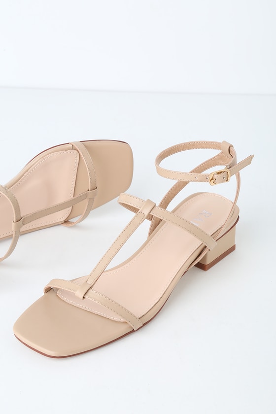 public desire rayelle heeled sandals with square toes in beige