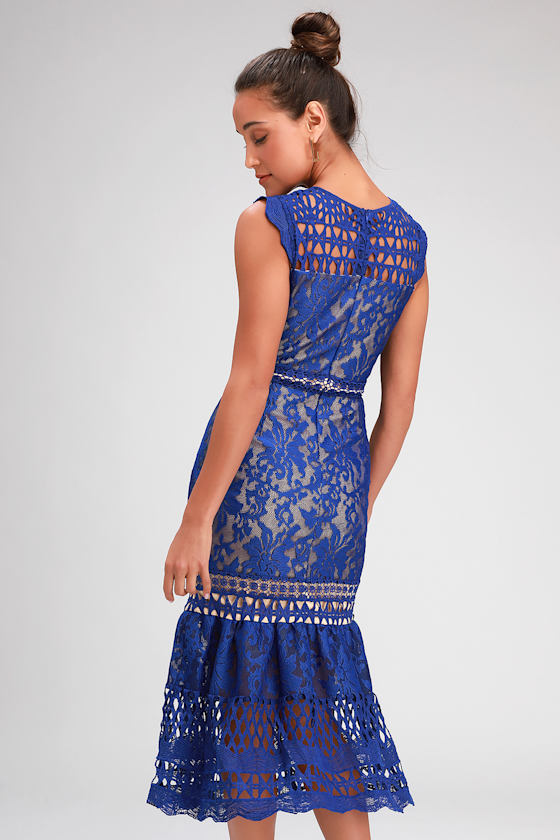 Charlee Royal Blue Lace Sleeveless Midi Dress 3