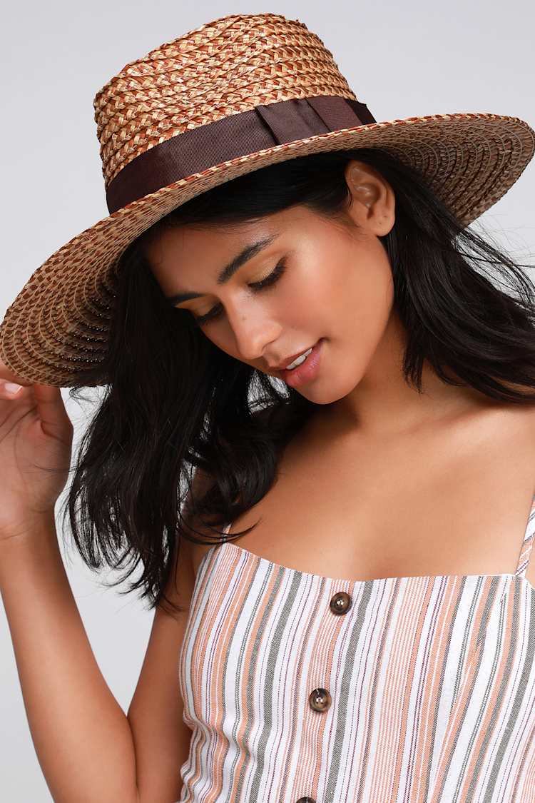 Cute Brown and Cream Hat - Woven Straw Hat - Fedora Hat - Lulus display picture 1