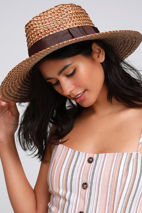 Joanna Brown and Cream Woven Straw Hat 1