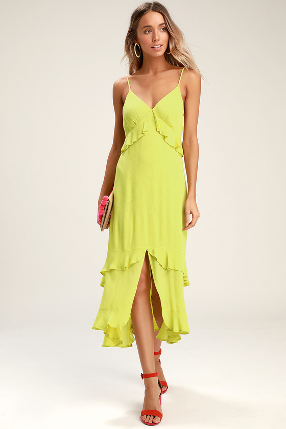 Island Time Lime Green Ruffled Midi Dress