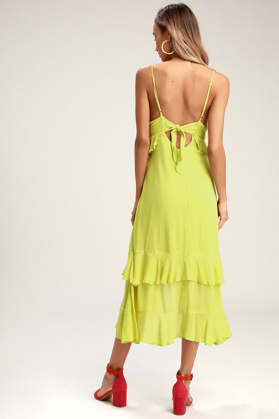 Lime Green Dress - Lime Green Midi Dress - Ruffled Dress - Lulus
