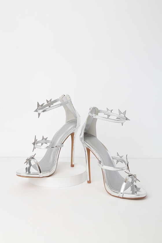 Miri Silver Star Rhinestone Ankle Strap Heels 4