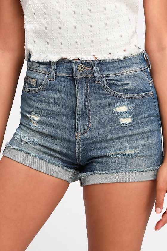 Zara Rae Medium Wash Distressed Denim Cutoff Shorts 4