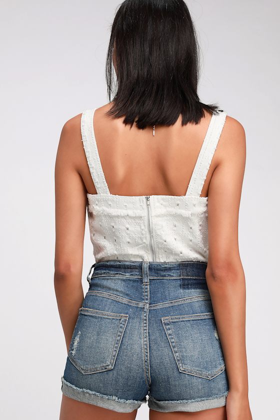 Zara Rae Medium Wash Distressed Denim Cutoff Shorts 5