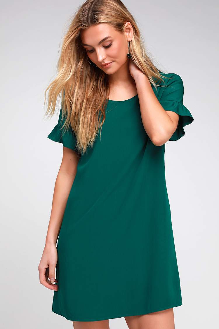 casual emerald green dress Amarra Short Gold-Fringe Emerald Party Dress -PromGirl Emerald/Gold / 6