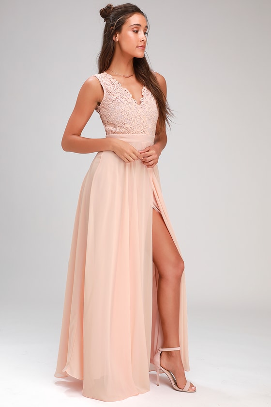 blush lace maxi dress