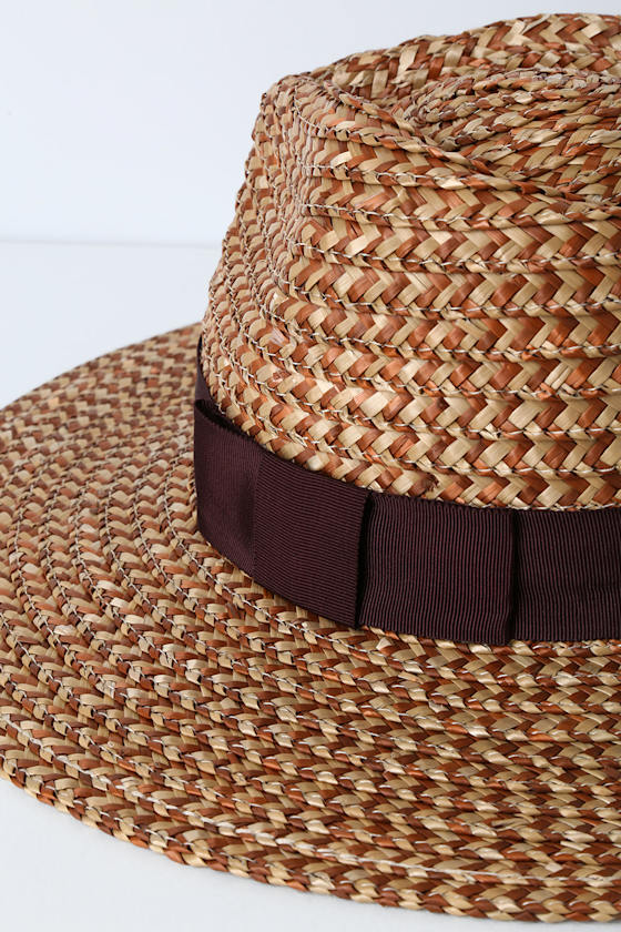 Joanna Brown and Cream Woven Straw Fedora Hat 2