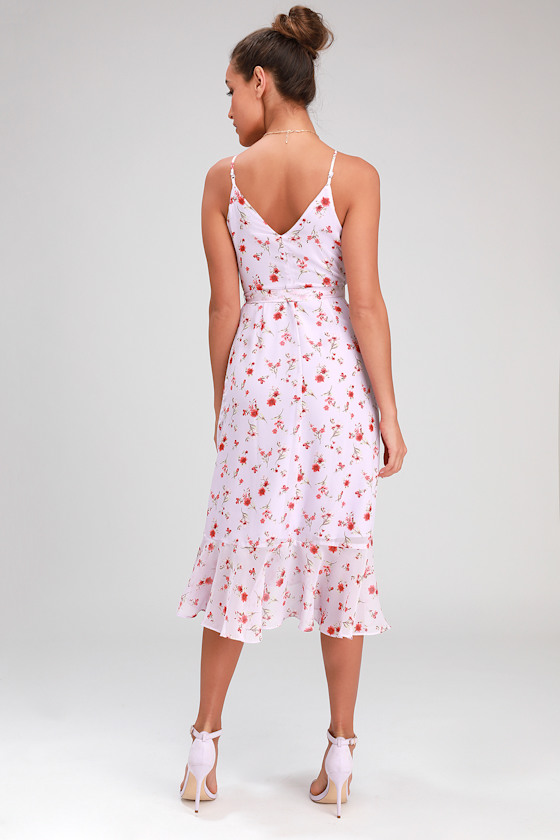 Doreen Lavender Floral Print Ruffled Wrap Midi Dress 4
