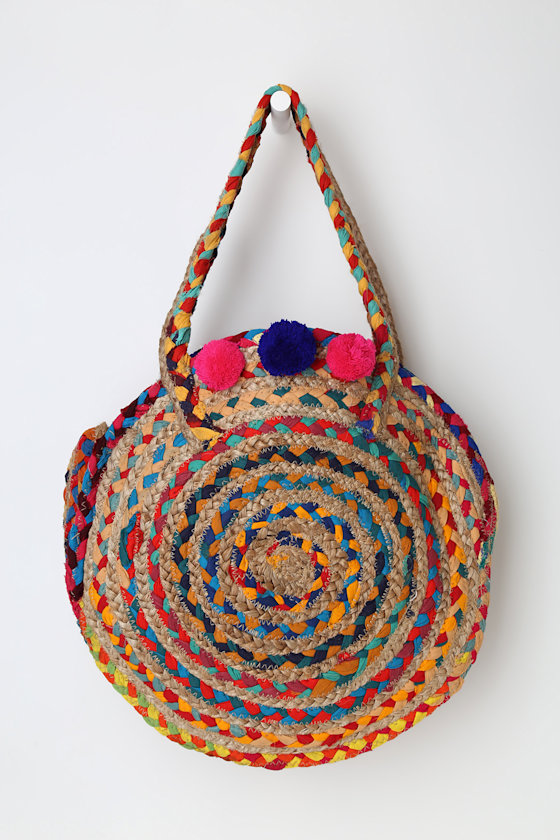 Birdie Beige Multi Woven Oversized Circle Tote 5