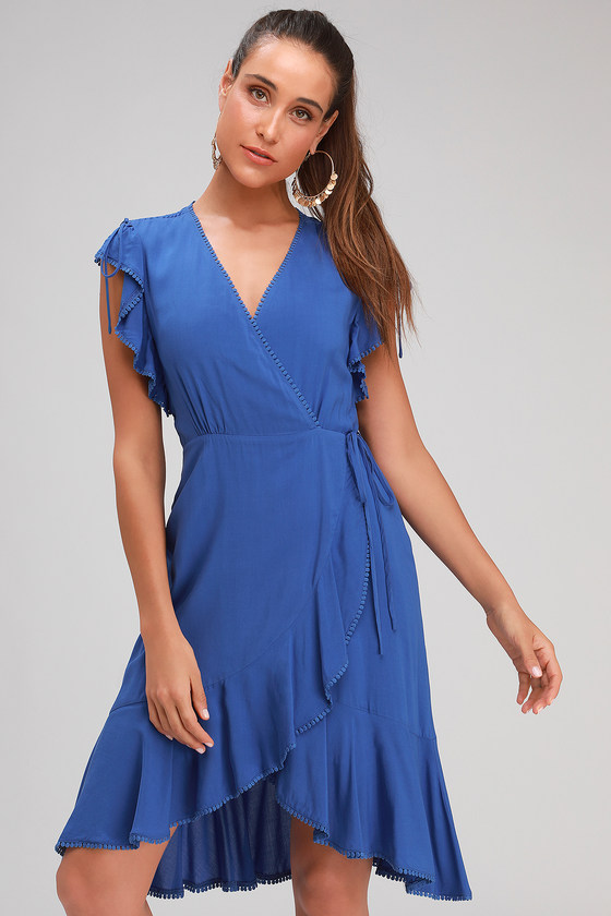 Pretty Royal Blue Wrap Dress - Wrap Dress - Midi Dress - Lulus