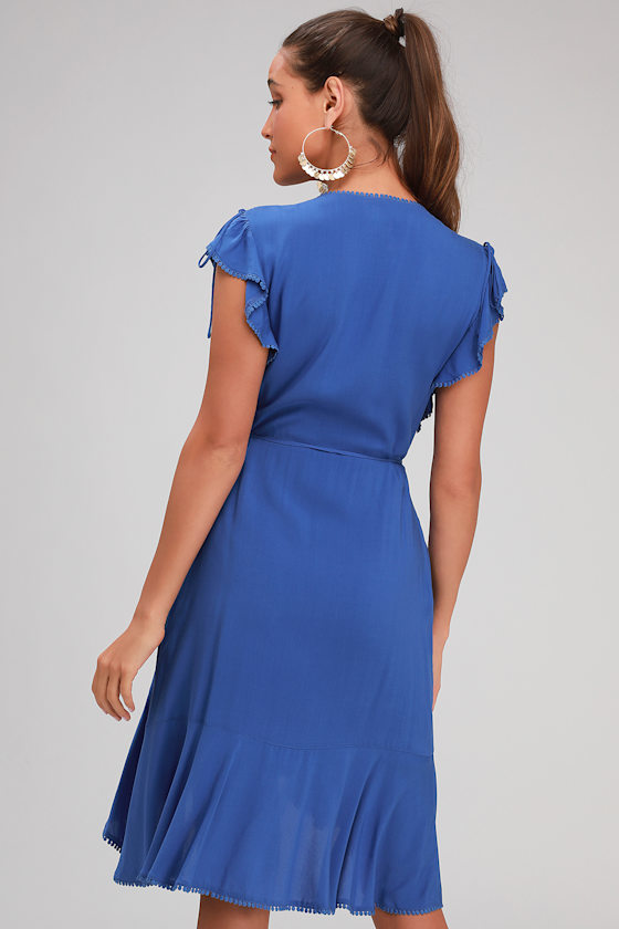 Adeleine Royal Blue Wrap Midi Dress 4
