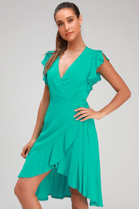 Pretty Green Dress - Wrap Dress - Midi Dress - Green Wrap Dress - Lulus