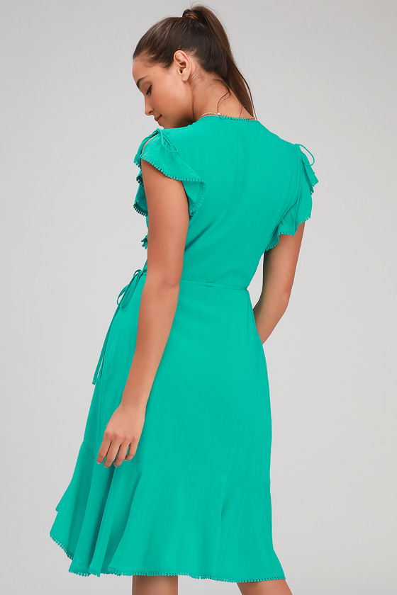 Pretty Green Dress - Wrap Dress - Midi Dress - Green Wrap Dress