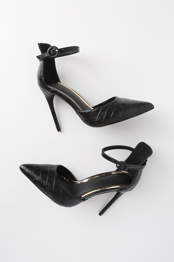 Sexy Black Heels - Black Crocodile Heels - Pointed-Toe Pumps - Lulus