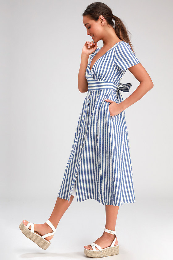 striped midi dress with sleeves