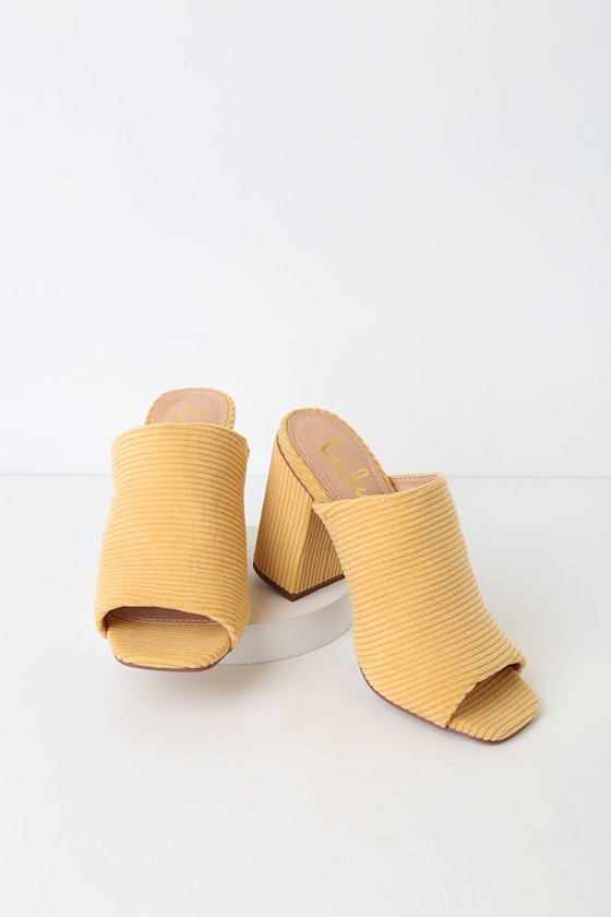 Cute Light Yellow Mules Corduroy Mules PeepToe Mules Lulus