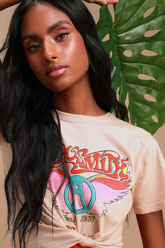 Aerosmith Wings Rebel Beige Cropped Tee 6