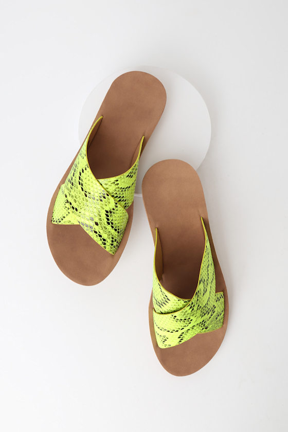 Averie Yellow and Black Snake Print Slide Sandals 4