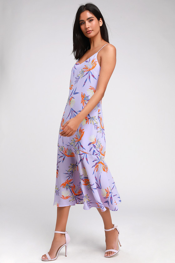 Quinlynn Lavender Floral Print Midi Dress