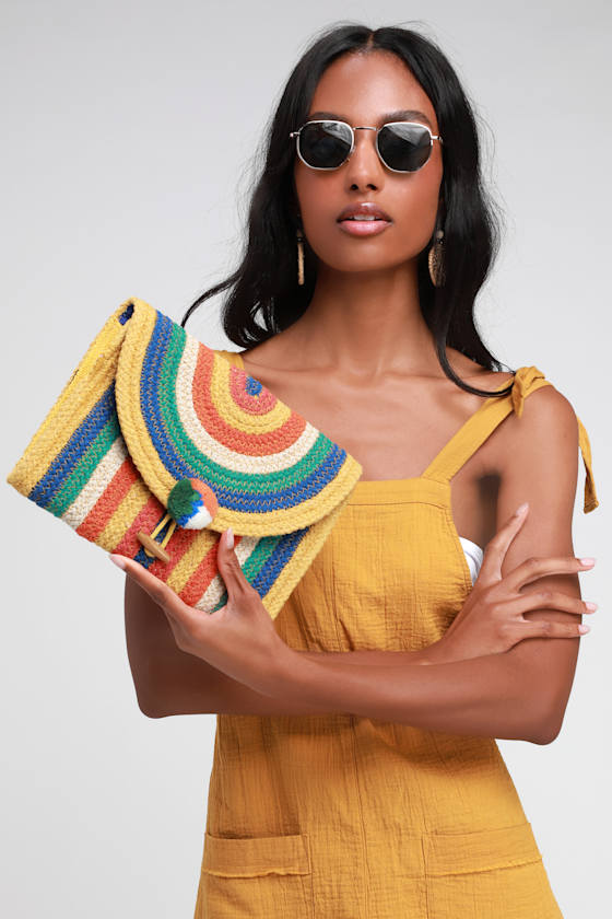 Brighten Your Life Rainbow Multi Striped Woven Clutch 1