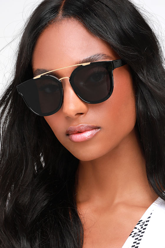 Cute Black and Gold Sunglasses Brow Bar Sunglasses Sunglasses Lulus