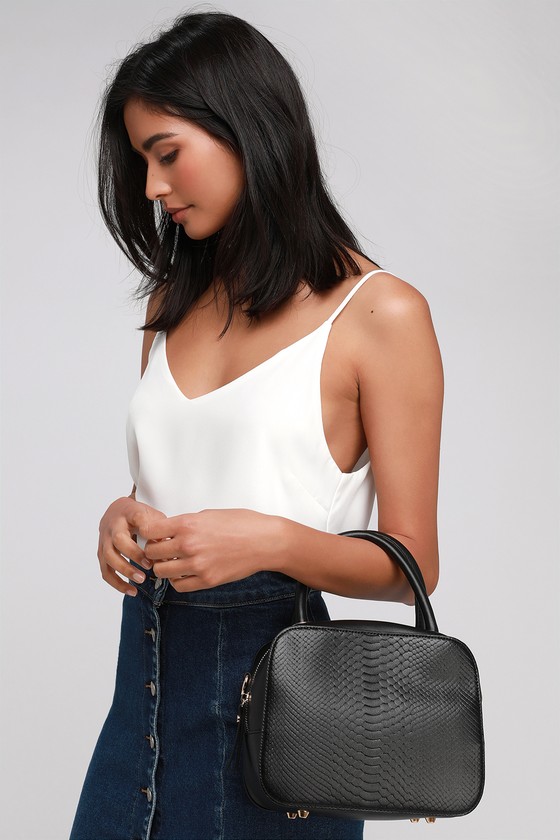 Cute Black Bag - Crocodile-Embossed Bag - Black Handbag - Lulus