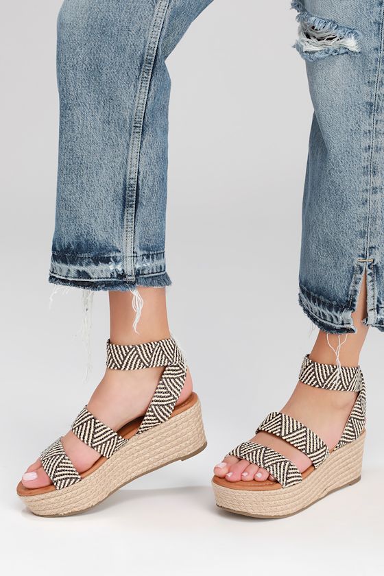 Marilyn Black and White Woven Platform Sandals 5