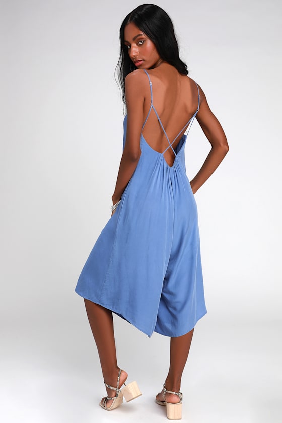 Cute Denim Blue Jumpsuit Culotte Jumpsuit Casual Jumpsuit Lulus