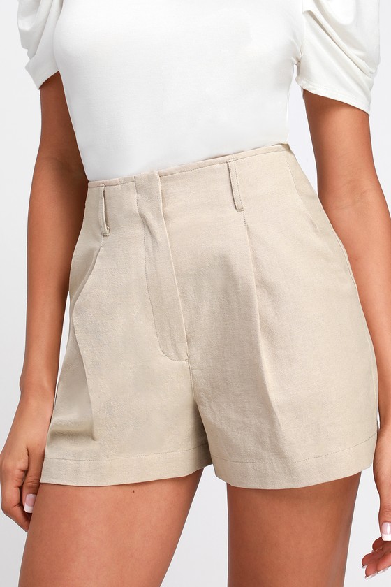 Saige Beige High-Waisted Shorts