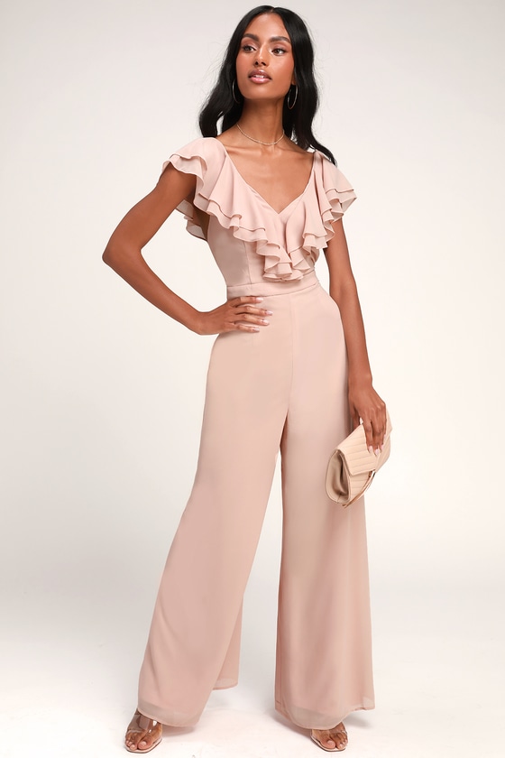 Lovely Blush Jumpsuit Ruffled Jumpsuit WideLeg Jumpsuit Lulus