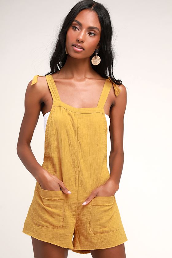 Girl On The Run Mustard Yellow Short Overalls 8