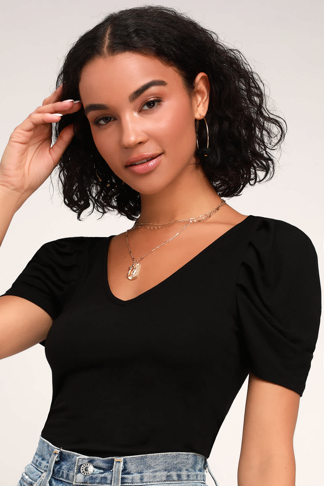 Black Puff Sleeve Top main image 0