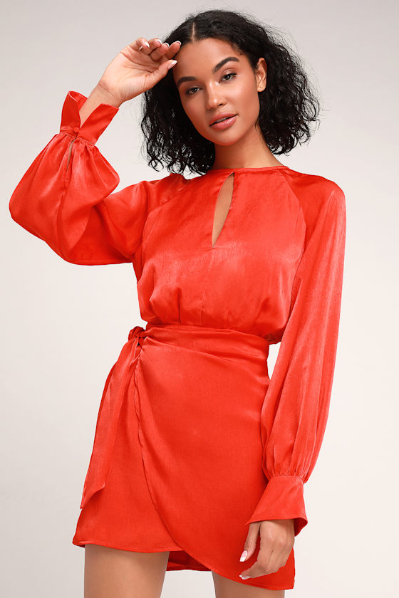 Nightlife Red Satin Long Sleeve Dress 8