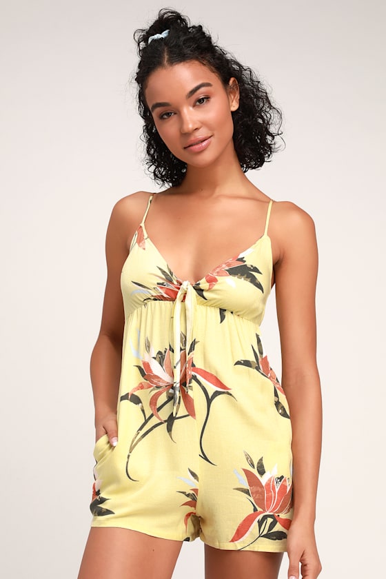 Tatum Light Yellow Floral Print Tie-Front Romper 8