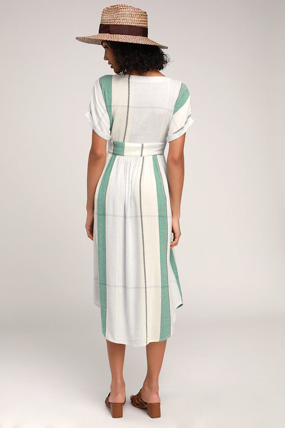 Reid Light Blue Multi Stripe Button-Up Midi Dress 6