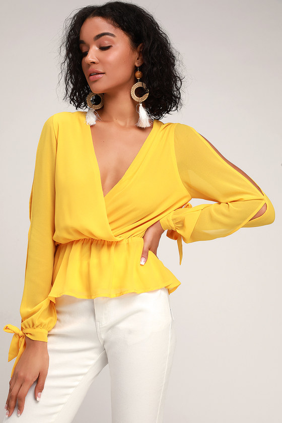 Chic Yellow Top - Wrap Top - Cold Shoulder Top - Long Sleeve Top - Lulus