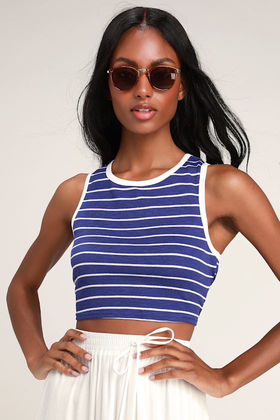 Arleen Royal Blue Striped Tie-Back Crop Top 5