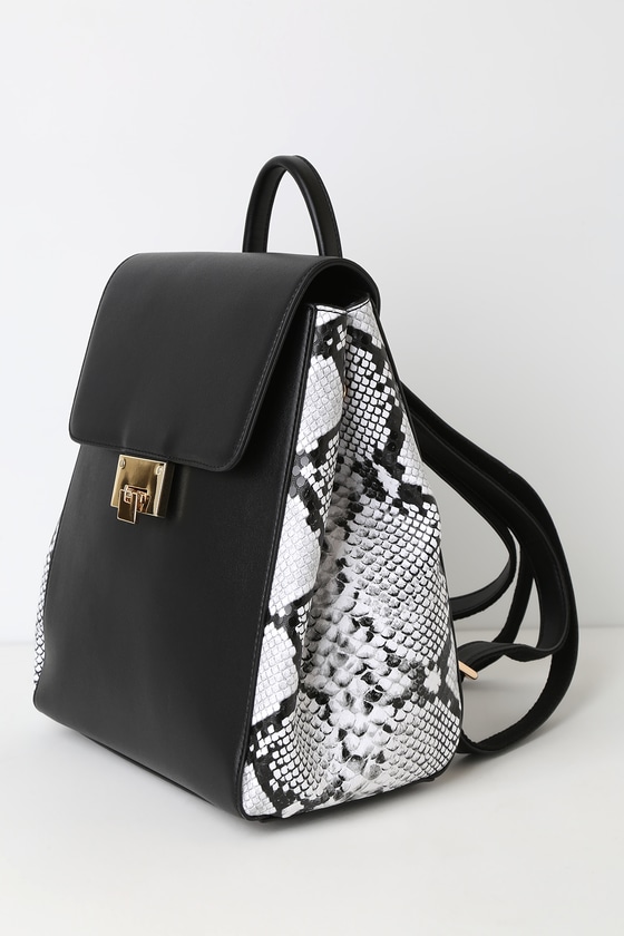 Captivating Chloe Black and White Snake Print Backpack