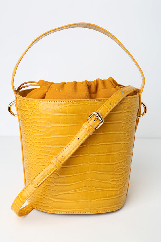 Cute Mustard Yellow Bag Bucket Bag CrocodileEmbossed Bag Lulus