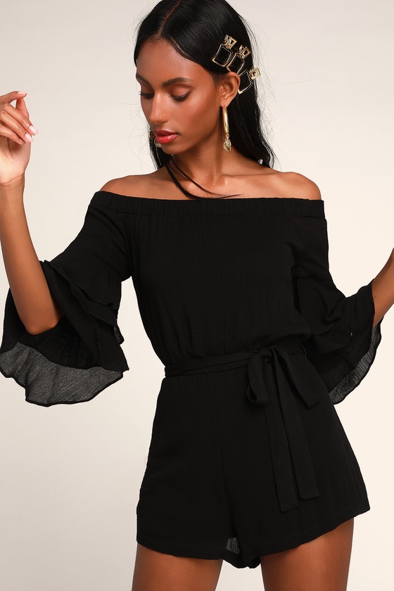 Black romper 2025 off the shoulder