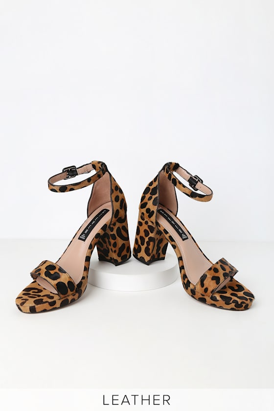 Vino-L Leopard Print Pony Fur Ankle-Strap Heels 2