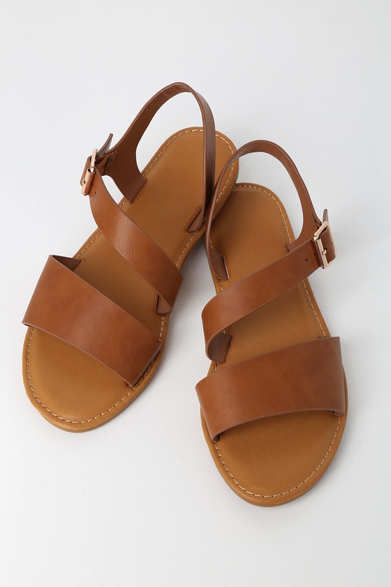 Cute Tan Sandals - Flat Sandals - Cutout Sandals - Vegan Sandals - Lulus