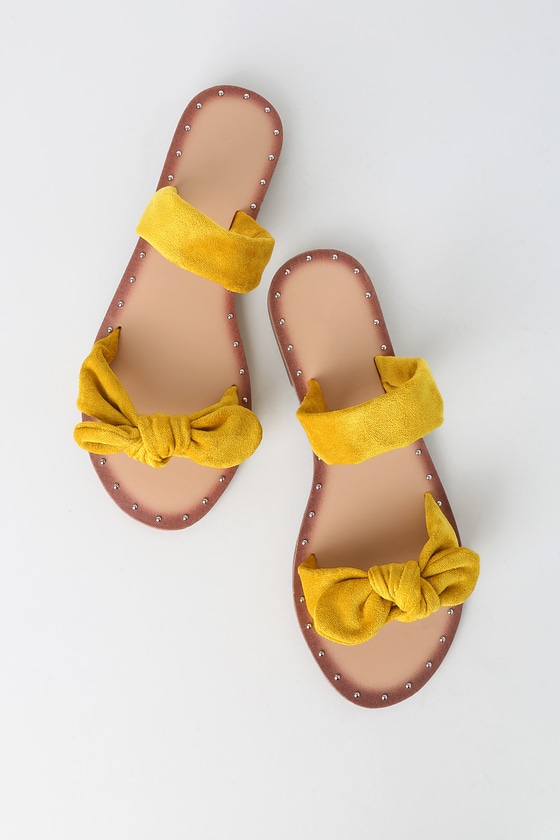 Cute Yellow Sandals - Knotted Slide Sandals - Vegan Suede Sandals - Lulus